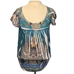 B.L.E.U short sleeve blouse medium multi color pattern